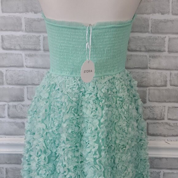 Storia Strapless Smocked Floral Midi Dress Mint Green Romantic Fairycore NEW M - Picture 4 of 9
